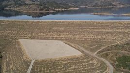 5K aerial stock footage of approach and pan across the Casitas Dam at Lake Casitas, California Aerial Stock Footage | AXSF01_020