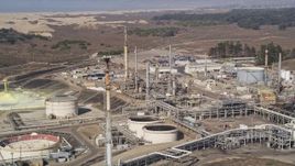 5K aerial stock footage of approaching Phillips 66 Company Santa Maria Refinery, Arroyo Grande, California Aerial Stock Footage | AXSF02_014