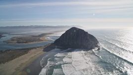 5K aerial stock footage of flying by Dynegy Power Plant, Morro Rock, coast, harbor in Morro Bay, California Aerial Stock Footage | AXSF03_010