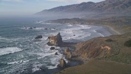 5K aerial stock footage approach the coastline from over Highway 1, San Simeon, California Aerial Stock Footage | AXSF03_058