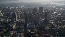5K aerial stock footage flyby city hall, federal building and high-rises in Downtown Oakland, California Aerial Stock Footage | AXSF05_004