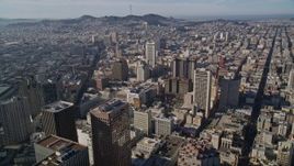 5K aerial stock footage fly over skyscrapers and high-rises in Downtown San Francisco toward Civic Center, California Aerial Stock Footage | AXSF05_010