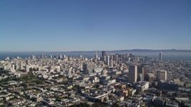 5K aerial stock footage of flying by skyscrapers to Market Street, Civic Center, Downtown San Francisco, California Aerial Stock Footage | AXSF05_012
