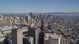 5K aerial stock footage of following Market Street to approach skyscrapers in Downtown San Francisco, California Aerial Stock Footage | AXSF05_013