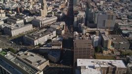 5K aerial stock footage follow Market Street, tilt to reveal skyscrapers, Downtown San Francisco, California Aerial Stock Footage | AXSF05_014