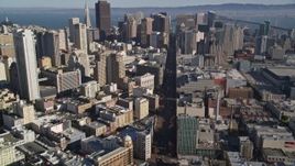 5K aerial stock footage tilt from Market Street, and reveal skyscrapers in Downtown San Francisco, California Aerial Stock Footage | AXSF05_015
