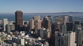5K aerial stock footage Follow Market Street, tilt to reveal Financial District skyscrapers, Downtown San Francisco, California Aerial Stock Footage | AXSF05_016