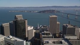 5K aerial stock footage approach islands in the San Francisco Bay and tilt to the Ferry Building, Downtown San Francisco, California Aerial Stock Footage | AXSF05_017