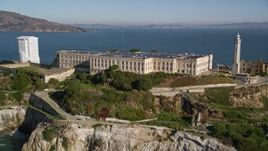 5K aerial stock footage tilt from San Francisco Bay to revealing Alcatraz, San Francisco, California Aerial Stock Footage | AXSF05_020