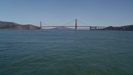 5K aerial stock footage fly low over the bay approaching the famous Golden Gate Bridge, San Francisco, California Aerial Stock Footage | AXSF05_032