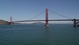 5K aerial stock footage tilt from the bay to reveal the famous Golden Gate Bridge, San Francisco, California Aerial Stock Footage | AXSF05_034