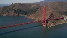 5K aerial stock footage flying by the Marin side of the Golden Gate Bridge, San Francisco, California Aerial Stock Footage | AXSF05_036