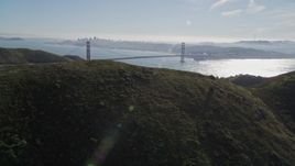 5K aerial stock footage Golden Gate Bridge and downtown skyline seen from the Marin Headlands, Marin County, California Aerial Stock Footage | AXSF05_041