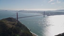 5K aerial stock footage fly over Marin Hills to reveal Golden Gate Bridge, an iconic landmark, San Francisco, California Aerial Stock Footage | AXSF05_042