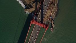 5K aerial stock footage tilt to bird's eye view of the north end of the Golden Gate Bridge, San Francisco, California Aerial Stock Footage | AXSF05_043