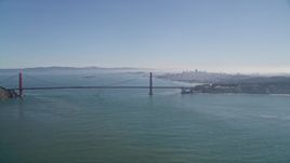 5K aerial stock footage of the Golden Gate Bridge and city skyline, San Francisco, California Aerial Stock Footage | AXSF05_047