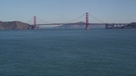 5K aerial stock footage tilt from San Francisco Bay, reveal Golden Gate Bridge, San Francisco, California Aerial Stock Footage | AXSF05_058