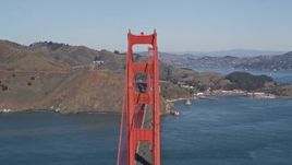 5K aerial stock footage approaching and flying over the Golden Gate Bridge with light traffic, San Francisco Bay, San Francisco, California Aerial Stock Footage | AXSF05_061