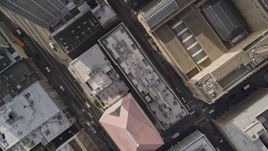 5K aerial stock footage of a bird's eye view city streets and skyscrapers in Downtown San Francisco, California Aerial Stock Footage | AXSF06_017
