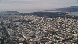5K aerial stock footage pan across Marina District, Pacific Heights, reveal university in Western Addition, San Francisco, California Aerial Stock Footage | AXSF06_025