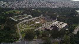 5K aerial stock footage fly away from museums and concourse in iconic Golden Gate Park, San Francisco, California Aerial Stock Footage | AXSF06_029