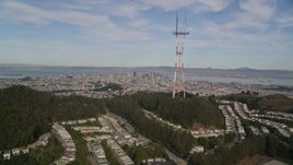 5K aerial stock footage flyby Sutro Tower to focus on Downtown San Francisco, California in the distance Aerial Stock Footage | AXSF06_039