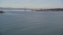 5K aerial stock footage approach Point Bonita Lighthouse, and fly over to reveal Golden Gate Bridge, San Francisco, California Aerial Stock Footage | AXSF06_074