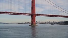 5K aerial stock footage fly under Golden Gate Bridge to approach Downtown San Francisco skyline, California Aerial Stock Footage | AXSF06_076