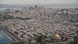 5K aerial stock footage pan from Palace of Fine Arts to Downtown San Francisco skyline, California Aerial Stock Footage | AXSF06_078