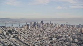 5K aerial stock footage tilt from bird's eye of Palace of Fine Arts revealing Downtown San Francisco, California Aerial Stock Footage | AXSF06_079