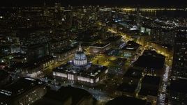 5K aerial stock footage of San Francisco City Hall in Civic Center, San Francisco, California, night Aerial Stock Footage | AXSF07_010