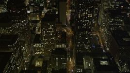 5K aerial stock footage of flying over Pine Street through Downtown San Francisco, California, night Aerial Stock Footage | AXSF07_017