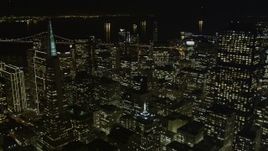 5K aerial stock footage of tilting from Chinatown to reveal skyscrapers in Downtown San Francisco, California, night Aerial Stock Footage | AXSF07_019