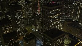 5K aerial stock footage tilt from The Embarcadero, reveal Downtown San Francisco skyscrapers, California, night Aerial Stock Footage | AXSF07_034