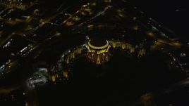 5K aerial stock footage approach and tilt to the Palace of Fine Arts, Marina District, San Francisco, California, night Aerial Stock Footage | AXSF07_036