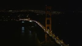 5K aerial stock footage of approaching the iconic Golden Gate Bridge, San Francisco, California, night Aerial Stock Footage | AXSF07_046