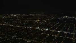 5K aerial stock footage approach St. Ignatius Church, Inner Richmond District, San Francisco, California, night Aerial Stock Footage | AXSF07_048