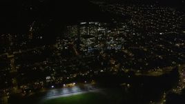 5K aerial stock footage Kezar Stadium and UCSF Medical Center, Inner Sunset District, San Francisco, California, night Aerial Stock Footage | AXSF07_051