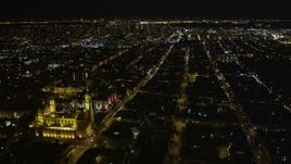 5K aerial stock footage St. Ignatius Church, Fulton Street, Inner Richmond District, San Francisco, California, night Aerial Stock Footage | AXSF07_053