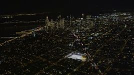 5K aerial stock footage fly high altitude by Coit Tower and Downtown San Francisco, California, night Aerial Stock Footage | AXSF07_063