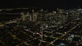5K aerial stock footage of tilting from Columbus Ave to reveal skyscrapers in Downtown San Francisco, California, night Aerial Stock Footage | AXSF07_064