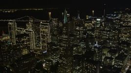 5K aerial stock footage of tilting from Columbus Ave to reveal skyscrapers in Downtown San Francisco, California, night Aerial Stock Footage | AXSF07_066
