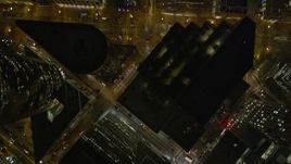 5K aerial stock footage of a bird's eye view of city streets and skyscrapers, Downtown San Francisco, California, night Aerial Stock Footage | AXSF07_068