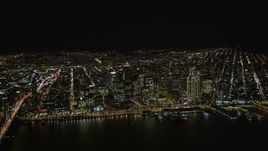5K aerial stock footage of city skyscrapers seen from a high altitude, Downtown San Francisco, California, night Aerial Stock Footage | AXSF07_070