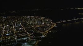 5K aerial stock footage high altitude view of Downtown San Francisco from South of Market, San Francisco, California, night Aerial Stock Footage | AXSF07_074