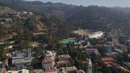 5K aerial stock footage fly away from Lawrence Berkeley National Laboratory, reveal stadium, University of California Berkeley, California Aerial Stock Footage | AXSF08_009