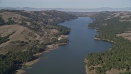 5K aerial stock footage across hills, reveal San Pablo Reservoir, Orinda, California Aerial Stock Footage | AXSF08_013