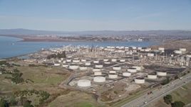 5K aerial stock footage of approaching ConocoPhillips Oil Refinery, Rodeo, California Aerial Stock Footage | AXSF08_014