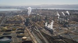 5K aerial stock footage of flying by the Valero Oil Refinery, Benicia, California Aerial Stock Footage | AXSF08_034