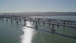 5K aerial stock footage of Benicia-Martinez Bridge spanning Carquinez Strait, California Aerial Stock Footage | AXSF08_043